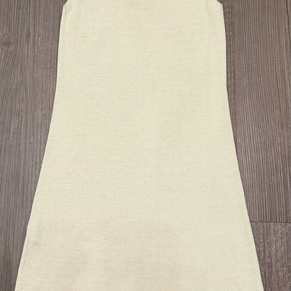 Vintage Y2K DKNY Minimalist Heavy Knit Tank Dress Neutral Beige Capsule Wardrobe - Picture 3 of 7